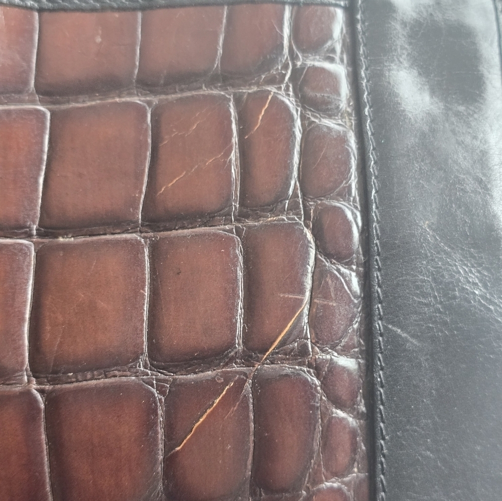 VTG Brahmin Tote Leather Handbag Women Crocodile Print Brown Black Rare - Picture 6 of 15